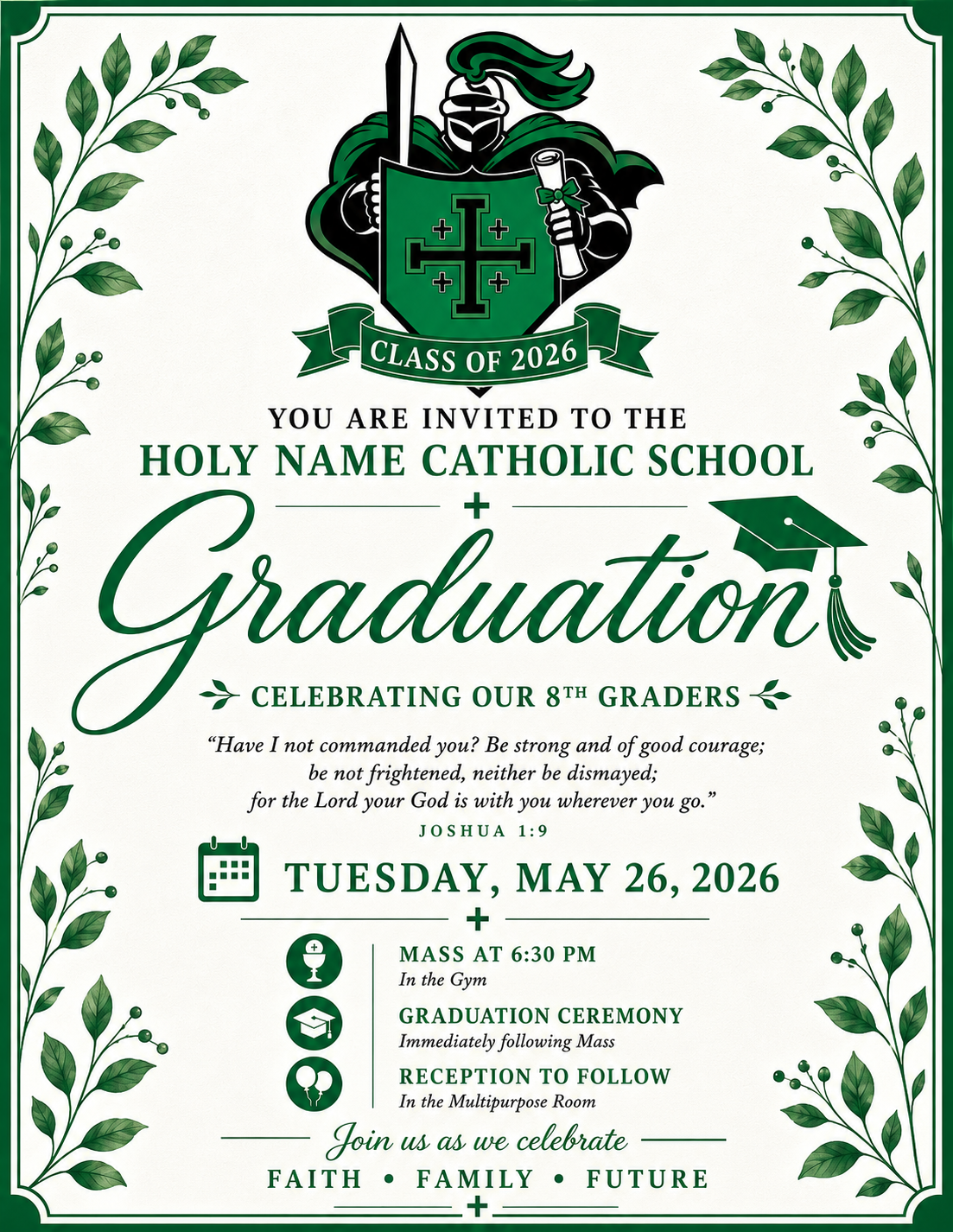 8th Grade Graduation Invite – Holy Name Catholic School