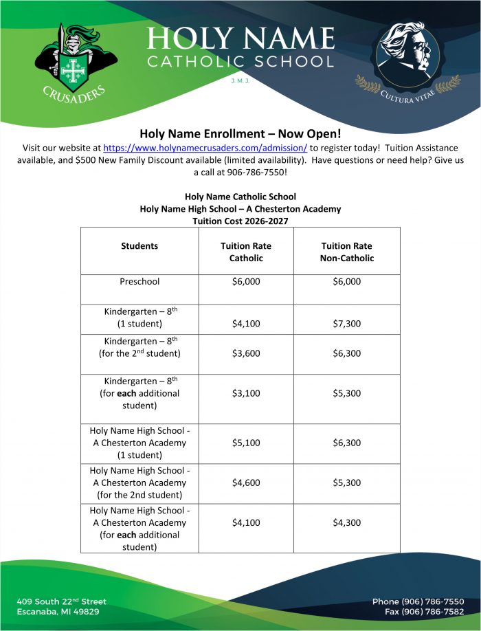 Calendar Holy Name Catholic School